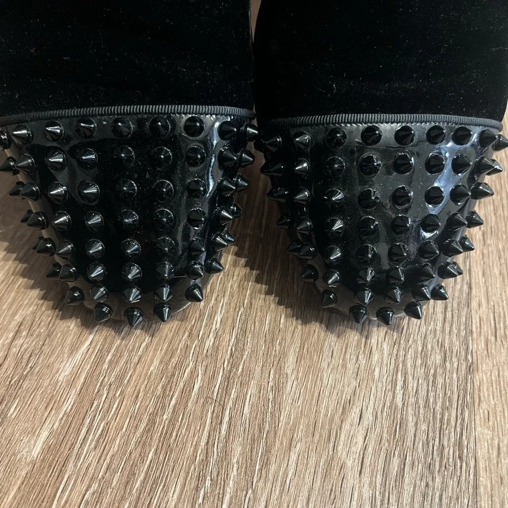 Christian Louboutin Dandelion‎ Spikes Black Velvet Loafers Mens 44.5 Red Bottoms